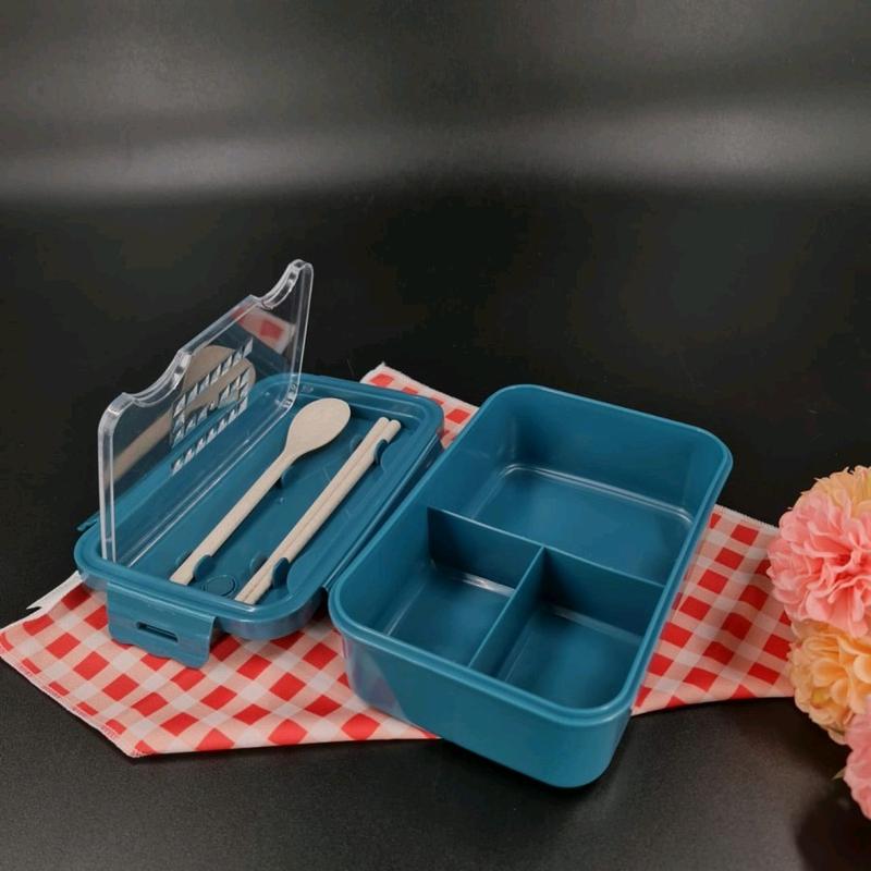 Origin E : set kotak makan 3 grid tebal + sendok dan garpu + tas bekal + botol minum / lunch box Pink Blue 3