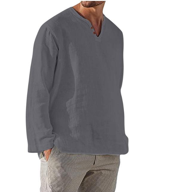 Product Introduction of Men's Casual Loose Fit V-Neck Long Sleeve Linen Beach Shirt kurta  lelaki alain delon kurt a lelaki hari  raya  outfit kurta  3  suku  lelaki 11