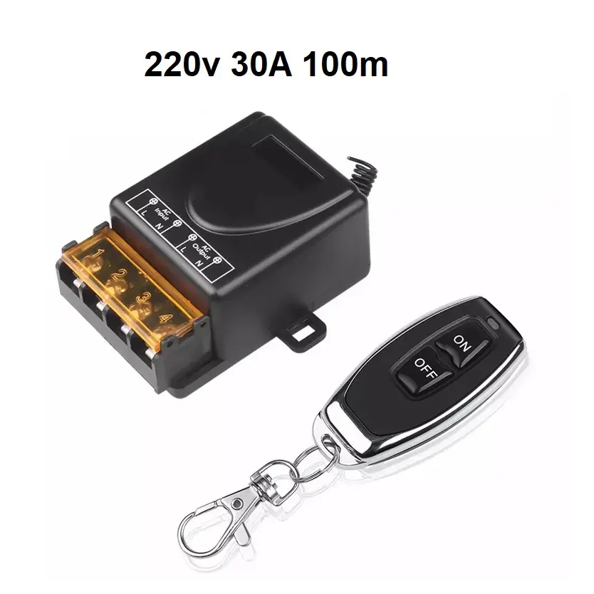 Bộ công tắc điều khiển từ xa RF 100m/ 220v/3000W đen - Dùng khiển máy rửa xe ,máy bơm nước...,sóng RF xuyên tường