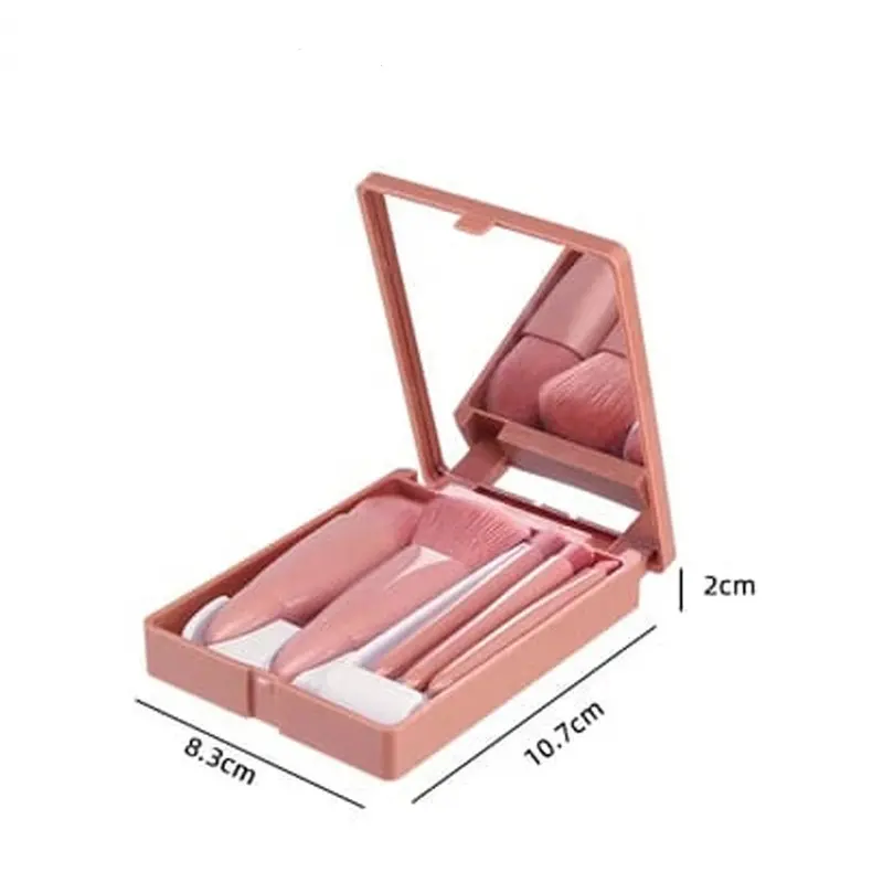 Kuas Make Up Brush isi 5 in 1 Set Box Cermin Kuas Powder Foundation Beauty Tools mini portable travel set 7