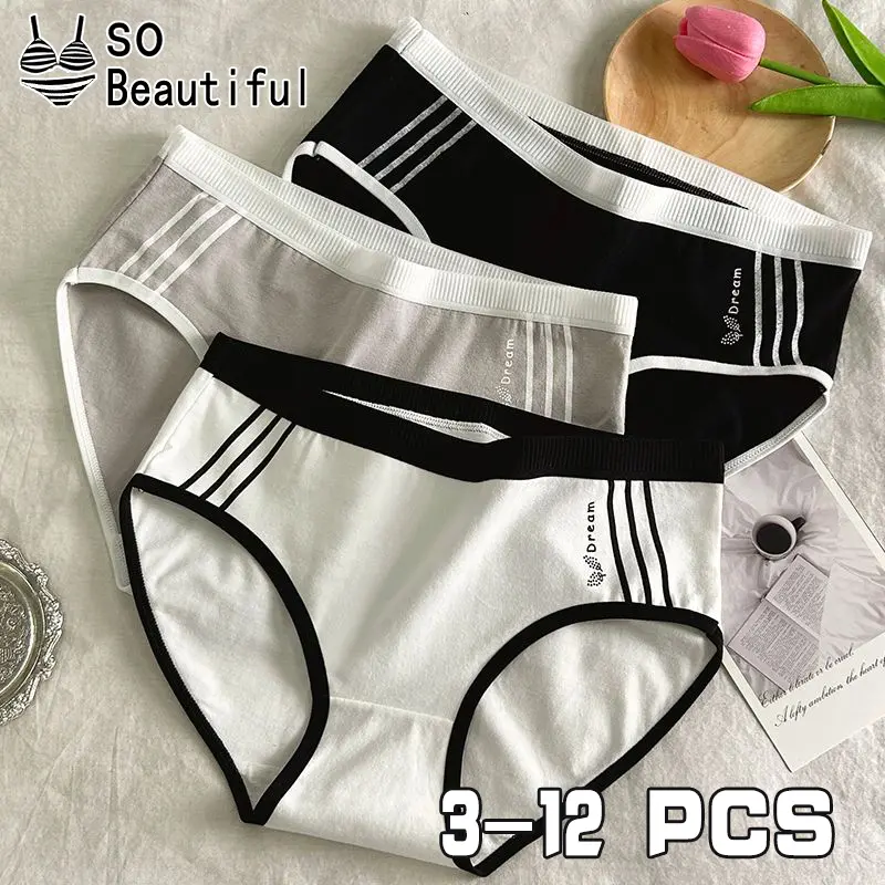 3-12 PCS women's underwear cotton antibacterial crotch mid-waist seamless underwear summer breathable thin panty 12 pcs Womenswear Comfort women pantie feminine wear Innerwear Bridal Activewear Athletic Print Sportswear
