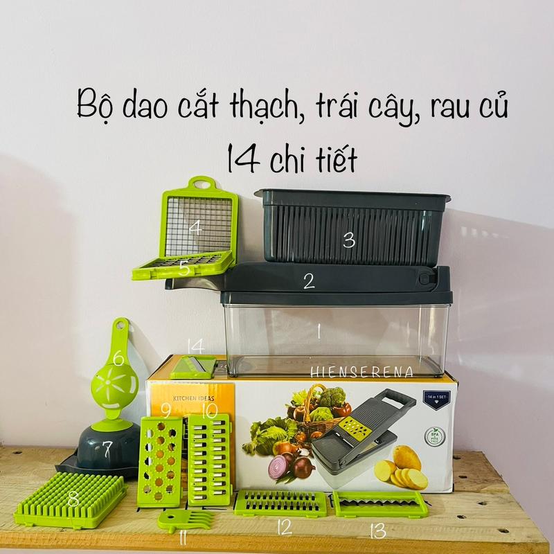 Bộ dao cắt thạch, rau củ, trái cây ... thái sợi đa năng, chất liệu nhựa PC, Kèm Lưỡi Nạo (14 chi tiết)