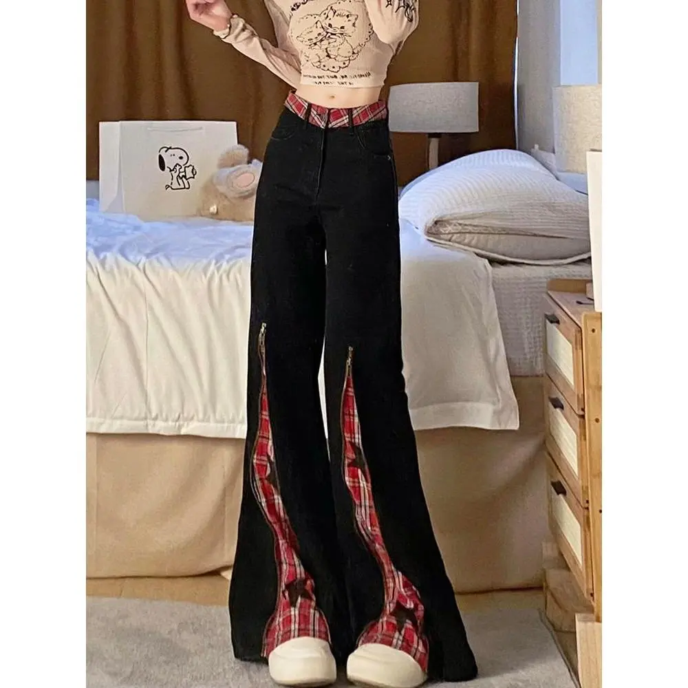 Áo Jumpsuit Quần, Phong Cách Mỹ Cổ Điển Chắp Vá, Màu Đỏ, Quần Jean Có Khóa Kéo, Dành Cho Phụ Nữ Và Trẻ Em Gái Đầy Đặn, Ngoại Cỡ, Thích Hợp Cho Mùa Thu, Cô Gái Nóng Bỏng, Dáng Ôm, Cắt Khởi Nghiệp, Quần Dài