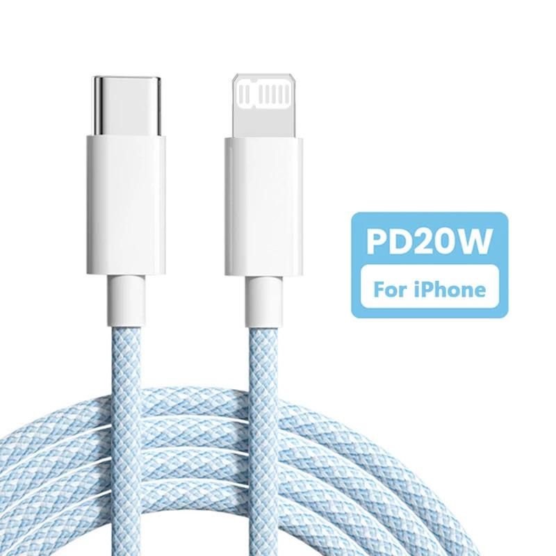 Cáp USB PD 20W, 4 màu có sẵn, Tương thích với iPhone 14, 13, 12, Pro Max, 11 và iPad mini, Sạc nhanh Type C, Cáp dữ liệu USB C, Có sẵn trong 1m và 2m chiều dài 0