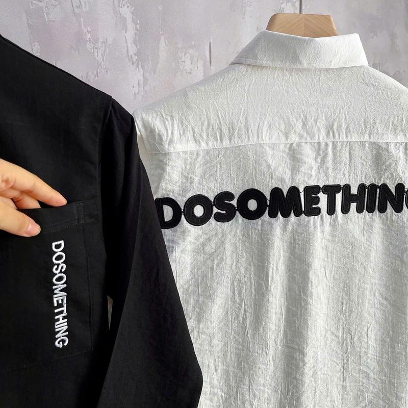 Áo Sơ Mi Nam Tay Dài Thêu Chữ Lưng Phối Túi Kiểu Chất Vải Đũi Mềm Mịn Thoáng Mát Menswear Top Shirt 4