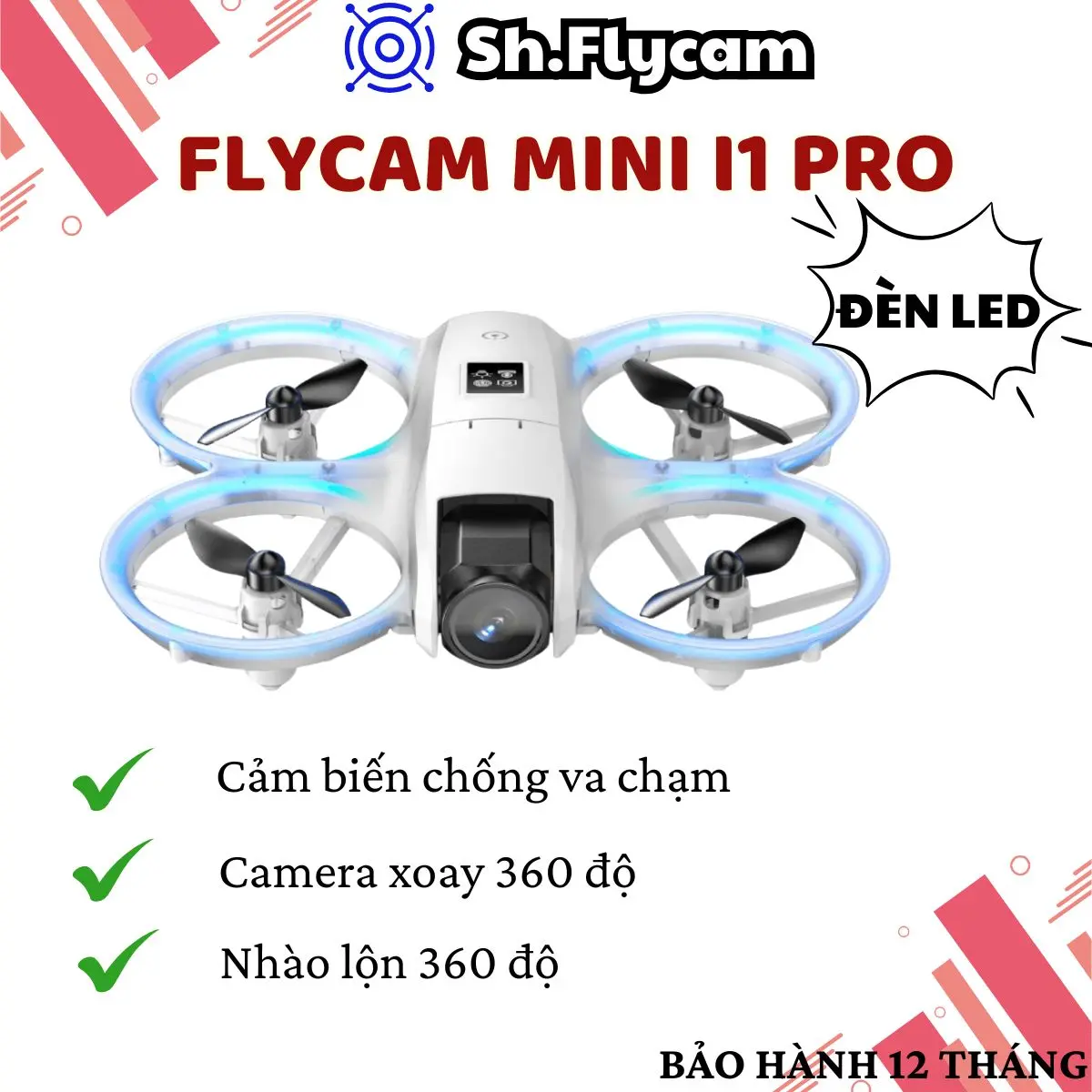 Máy Bay Flycam mini i10 Pro Max Camera xoay 180 độ , đèn led cánh, Cảm Biến Chống Va Chạm