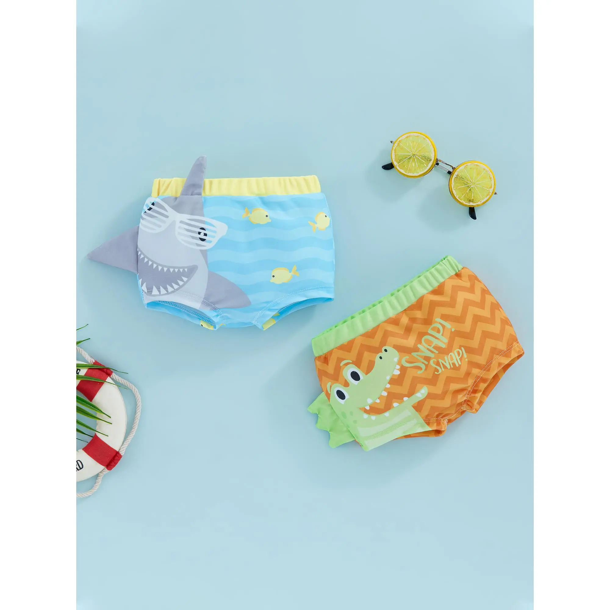 Toddler Boys 6 9 12 18 24 Months 2-3 Years Old Kid Beachwear Summer Casual Swimwear Trunks Elastic Band Shark Print Stretch Quick Dry Swimsuit