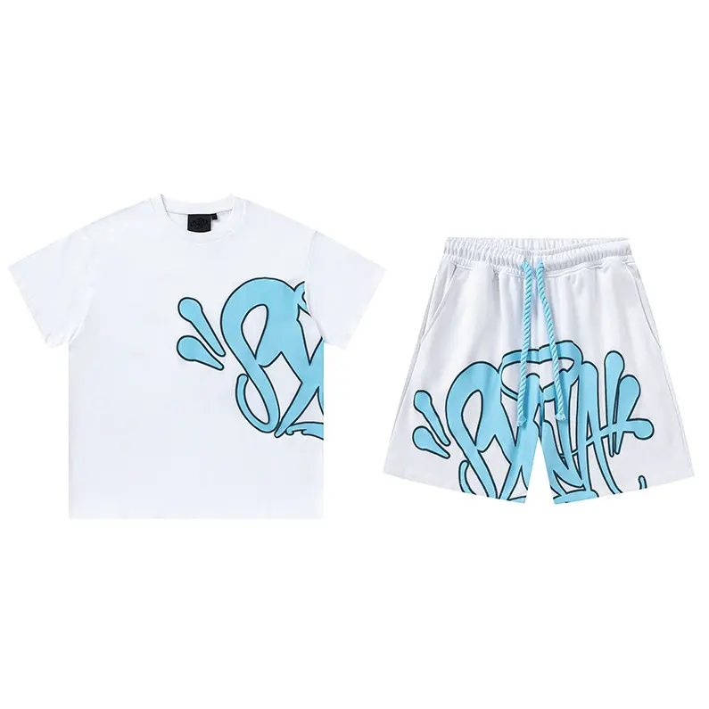 Hot Sale SYNAWORLD DRILL Style American Hip Hop Printed Short-Sleeved t-Shirt Shorts Summer Street Wear Fashion Suit