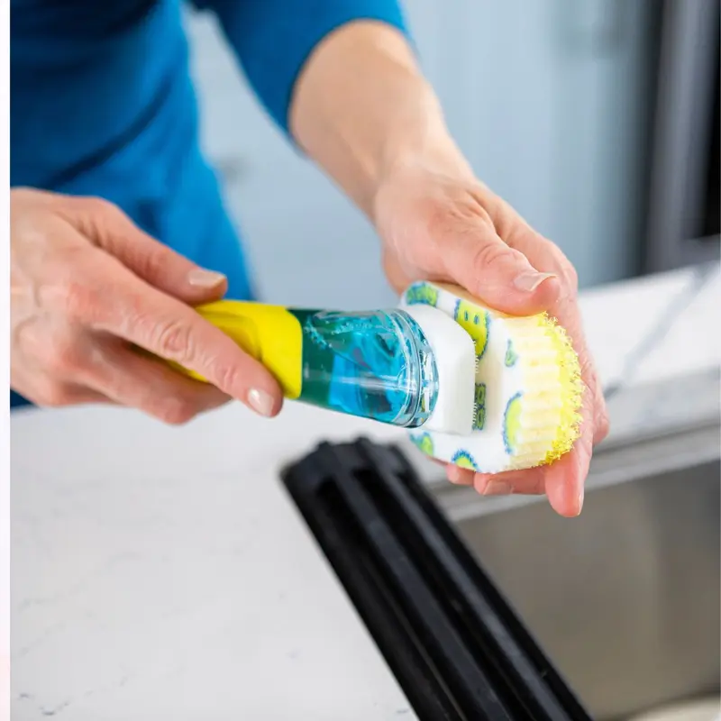 Cọ rửa chén bát Dish Daddy -  Đầu cọ có thể tháo rời, Giá đỡ nhỏ giọt, Màu vàng 2