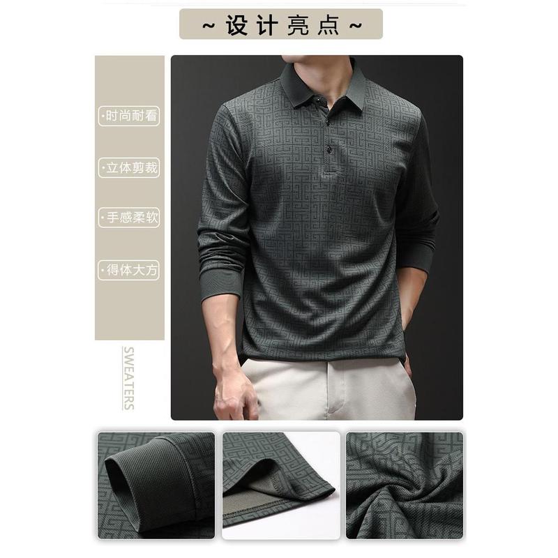 Áo Thun Thường Ngày Công Sở Cao Cấp, Dành Cho Nam Giới, Hàng Mới Về Mùa Hè, Cổ Polo, Dài Tay, Jacquard Mỏng, Thoáng Khí, Kiểu Polo 6