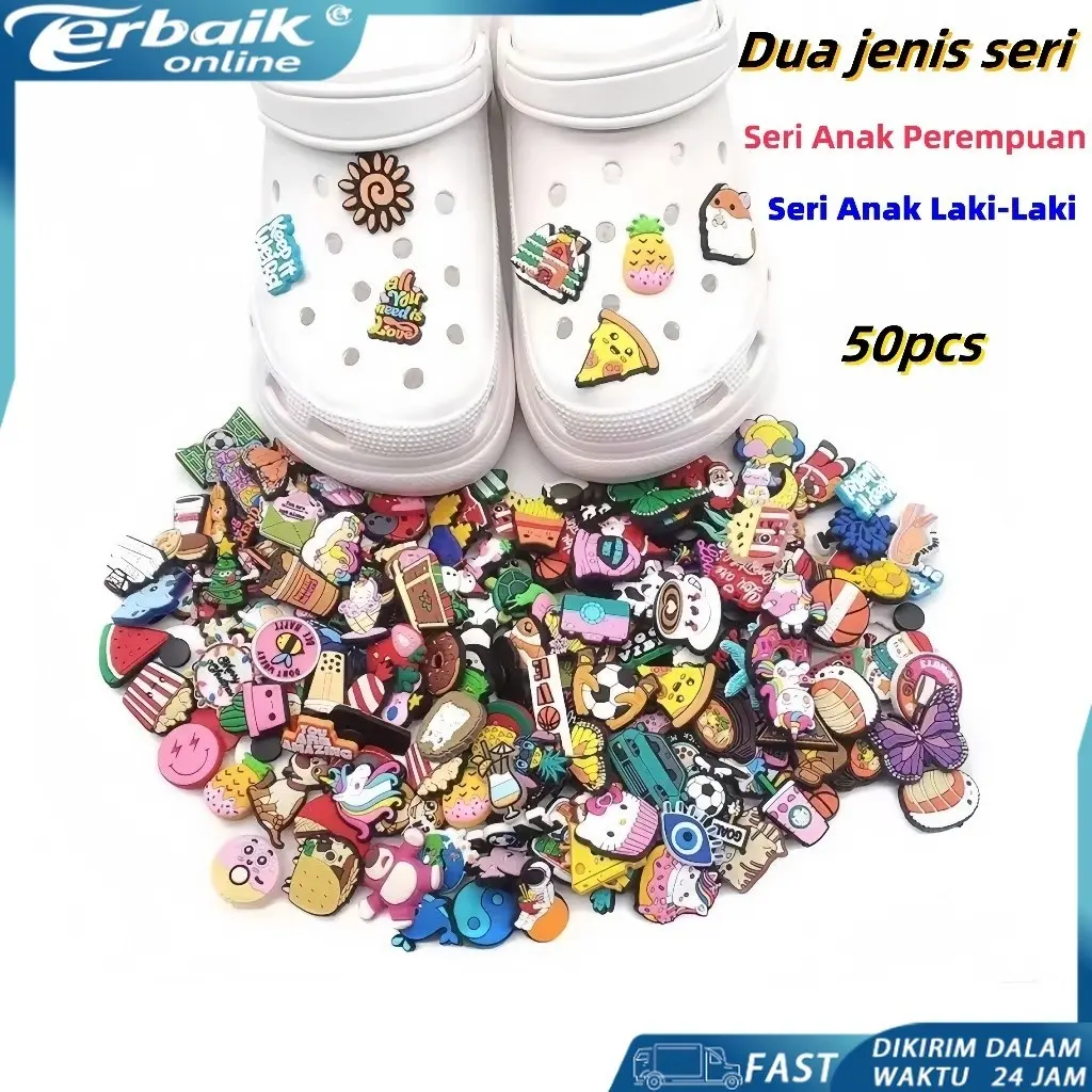 50PCS No Repeat Random Charms Sandal Aksesoris Tempelan & Kartun Hiasan Pin