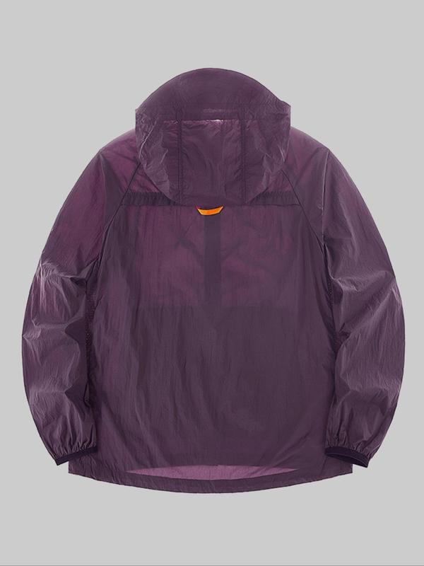 Men's Solid Color Breathable Sun Protection Hooded Jacket, Casual Lightweight Zip Up Long Sleeve Jacket for Outdoor Activities, Men's Outerwear for Summer 3