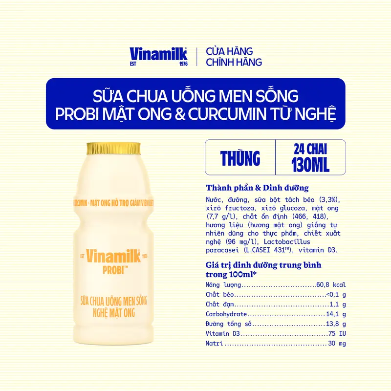 [CHỈ GIAO THÀNH PHỐ LỚN TRONG 10KM] Thùng 24 chai Sữa chua uống Probi mật ong và curcumin từ nghệ 130ml (6 lốc) 3