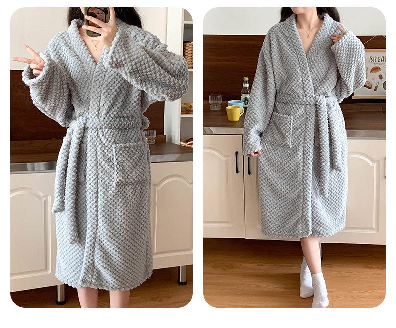 Product Introduction of Áo choàng tắm giữ nhiệt cho nữ, Áo choàng tắm dài tay dày dặn màu trơn với lông, chất liệu lông cừu san hô mới mùa thu và đông, chất lượng cao, thoải mái, chất lượng cao, áo ngủ, áo cardigan, đồ mặc nhà 28