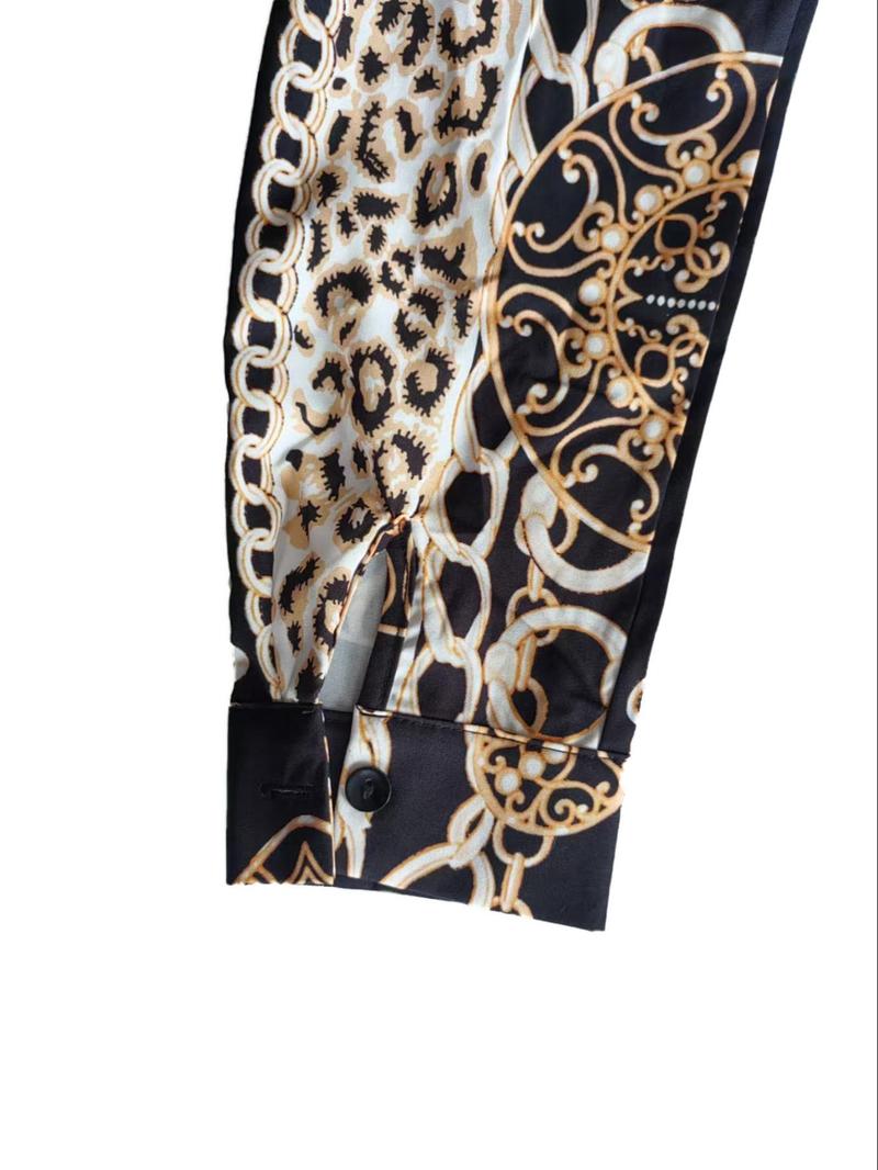 Product Introduction of Women's Baroque Print Button Front Shirt, Elegant Long Sleeve Collared Top for Fall & Winter, Ladies Clothes for Daily Wear 3