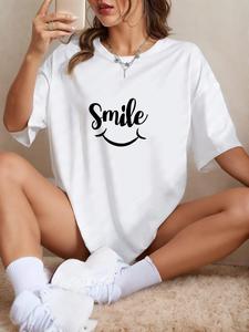 ImprinTee Women's Letter Print Round Neck Graphic Tee, Vintage Trendy Casual Short Sleeve T-shirt for Daily Wear, Ladies Summer Outfit