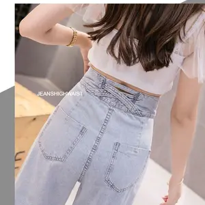 JEANSHIGHWAIST- celana jeans tali silang wanita Polos Nyaman Variasi Bawahan Hitam Dewasa Panjang Denim