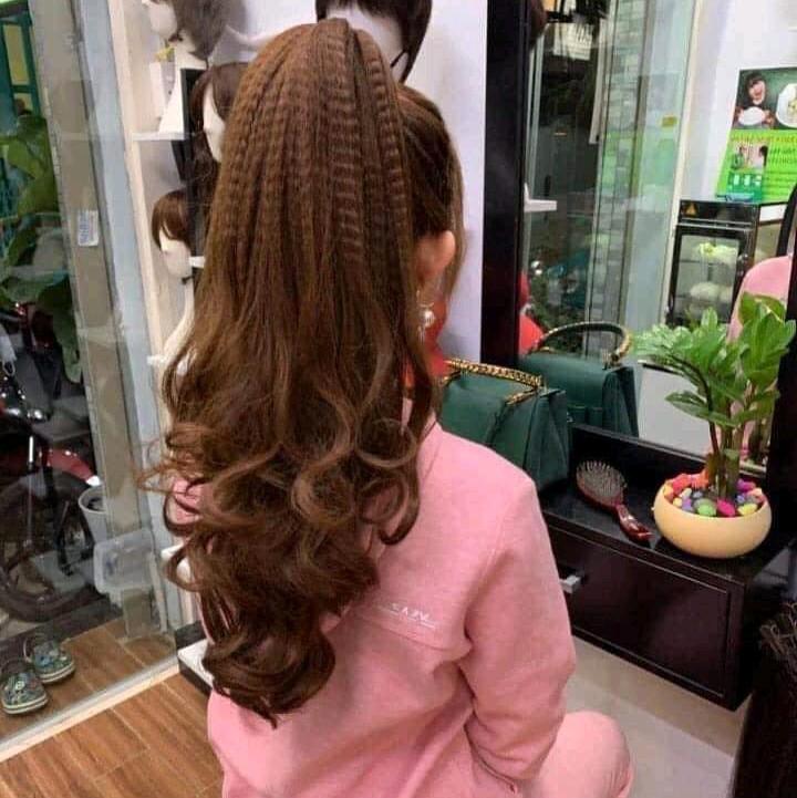 Tóc giả nữ kẹp ngoặm xoăn dài bấm phồng chân tóc Women Cài Tóc