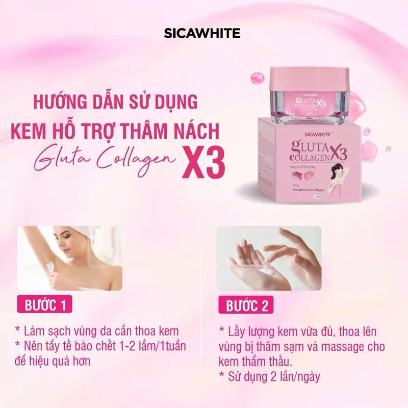 (CB20) COMBO 2 Kem GLUTA COLLAGEN X3 - Hỗ trợ Giảm Thâm Nách, Dưỡng Trắng Nách, Mông, Đầu Gối -  Làm Đẹp Da Chăm Sóc Da 5