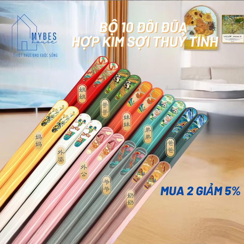 Bộ 10 đôi đũa ăn cơm hợp kim sợi thuỷ tinh không ẩm mốc, chống trơn trượt và chịu nhiệt cao du a chong tron đầu 8