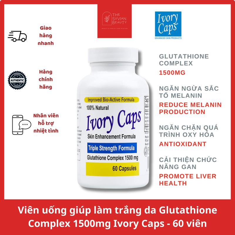 Viên uống giúp làm trắng da Glutathione Complex 1500mg Ivory Caps - 60 viên