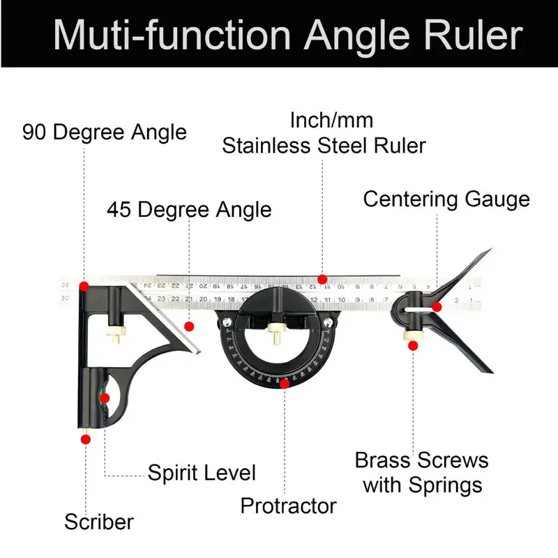 3 in 1 Ruler, Angle Measuring Ruler, Level Ruler, Multifunctional Ruler for Woodworking, with Metric and Imperial Rulers, Suitable for Decoration 2