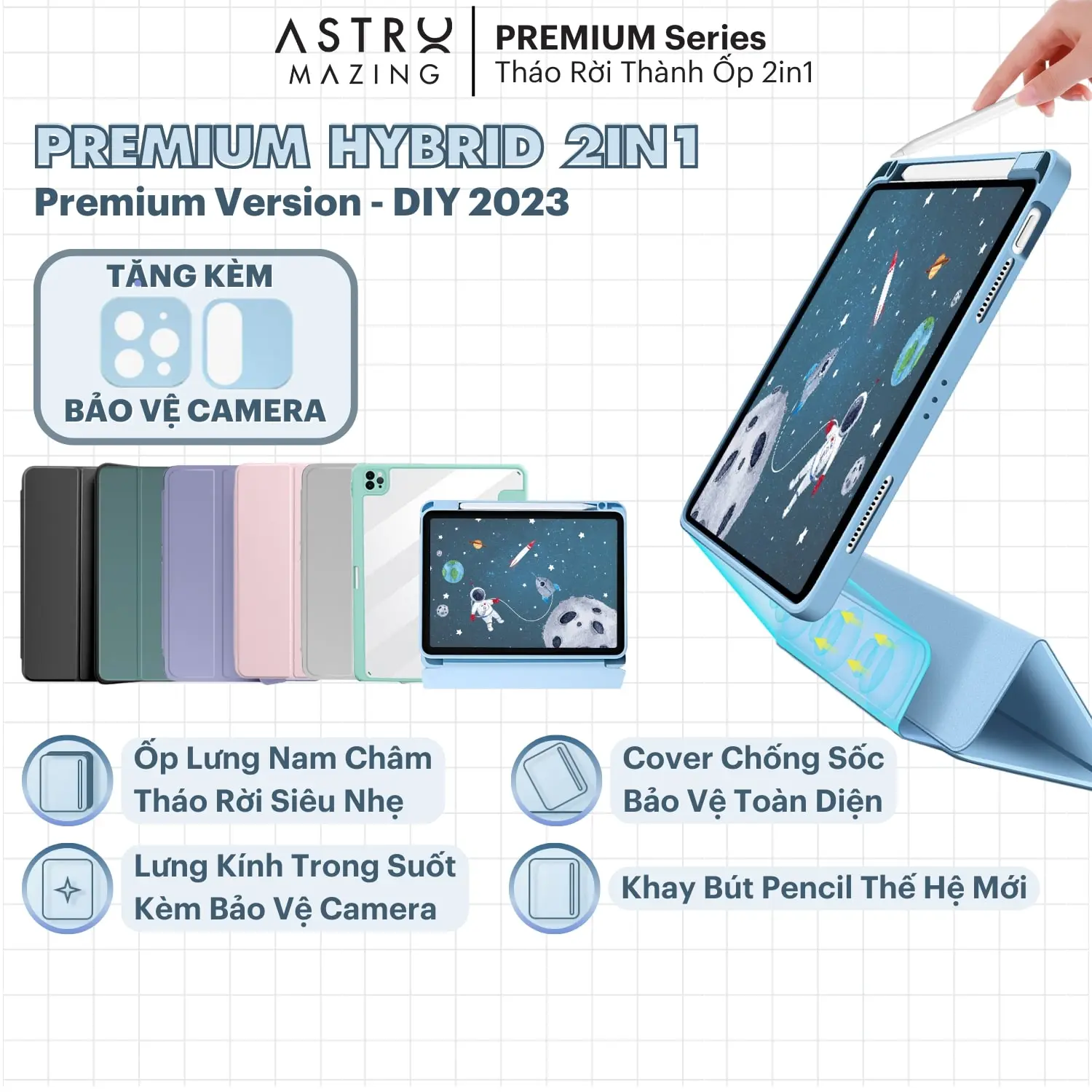 [DIY5 Hybrid] Cover bao da i_Pad nam châm AstroMazing Premium Hybrid dành cho Pro 11 Air 4 5 Gen 9 10 12.9 Mini 6