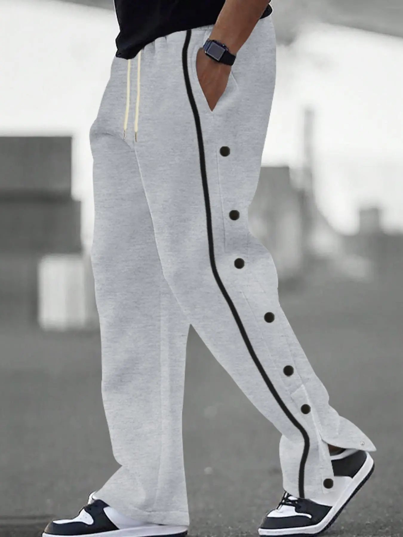 Men's Contrast Binding Drawstring Waist Pants, Casual Comfy Loose Straight Leg Trousers for Spring & Fall, Men's Bottoms for Daily Wear