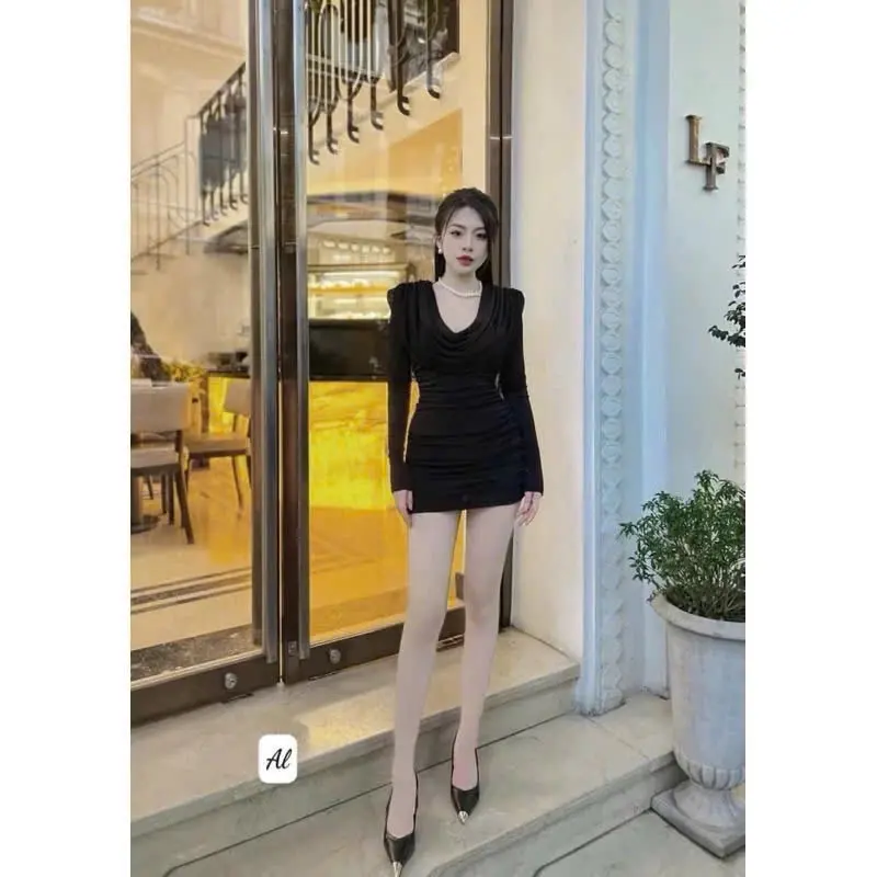 B37- Đầm Body Dự Tiệc Cỗ Đỗ Tay Dài, Nhún Thân - Form Ôm Body Tôn Dáng, Quyến Rũ - Sang Trọng, Thanh Lịch 4