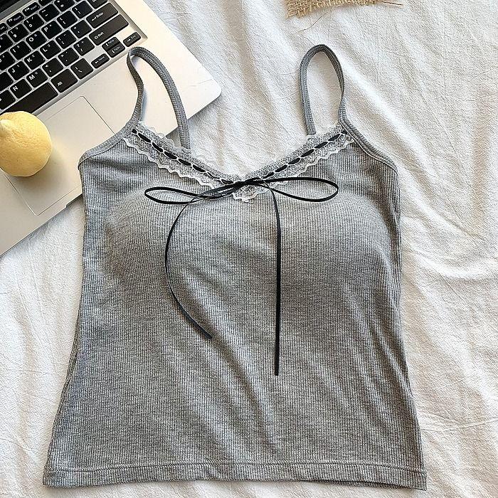Product Introduction of [halter blouse for chubby]Pure Desire Hot Girl Lace Beauty Back Camisole Women's Base with Chest Pad Slim-Fit Bow Design Sleeveless Top Women's Clothing Women's Women's Wear Chinese Clothing Chubby Camisole 18