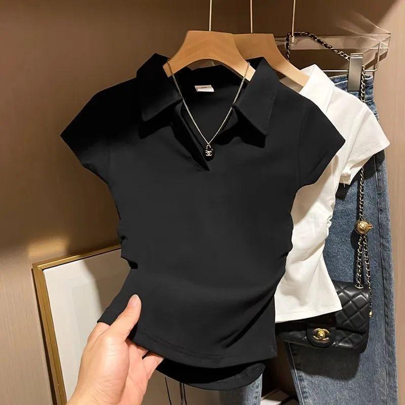 ÁO NgắN Tay Cổ Polo, HàNg MớI Về, MàU TrơN ThiếT Kế ĐẹP, DâY ThắT LưNg, DáNg ÔM, Phong CáCh Mỹ, Bó SáT VừA VặN, ÁO PhôNg Cô GáI NóNg BỏNg, ThíCh HợP Cho MùA HèáO Polo Nữ ÁO Thun áO Thun. áO Polo Nam áO Croptop Polo Nữ DệT Kim áO Polo Tay HếN 1