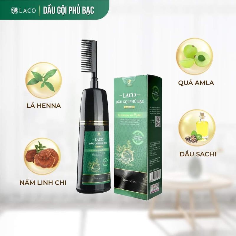 Xả Kho giá tốt Dầu Gội Phủ Bạc Thảo Dược Laco Black Hair 200ml