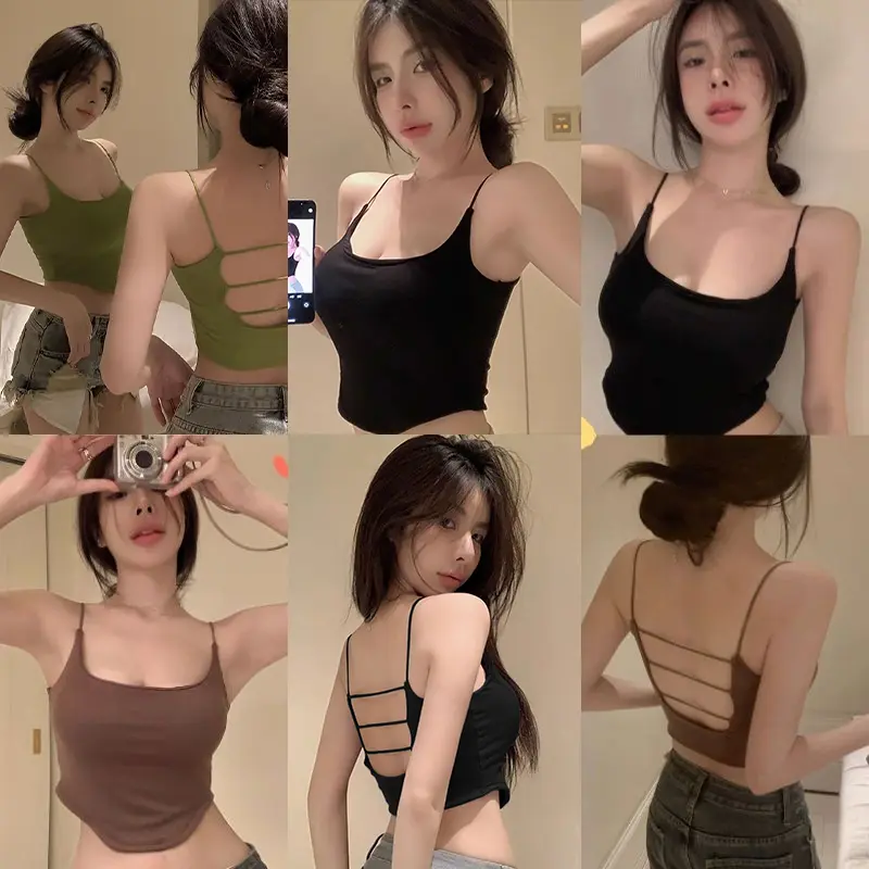 Áo Yếm Cho Nữ, Không Tay, Hở Lưng, Có Đệm Ngực, Gợi Cảm, Thích Hợp Cho Mùa Hè, Áo Ba Lỗ 0