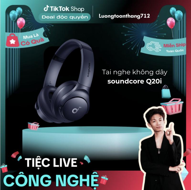 [soundcore x Lương Toàn Thắng] Tai nghe không dây chụp tai soundcore Q20i | Âm thanh Hi-res | Giảm ồn 90% | 60 giờ phát nhạc Nhét Tai Nghe Nhạc Earphone