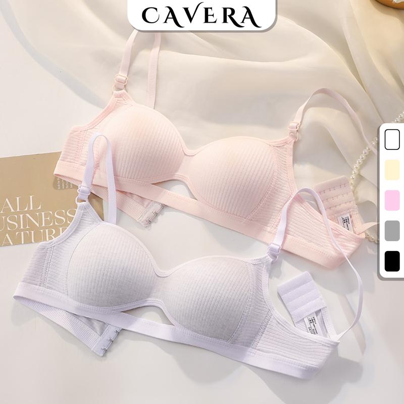 Áo Ngực Nữ Cotton Gân Tăm Không Gọng Đệm Mỏng Nhẹ Mặc Thoải Mái, Áo Lót Mềm Thoáng Mát Thấm Hút Tốt CAVERA  Women Kem Bra Top A6114