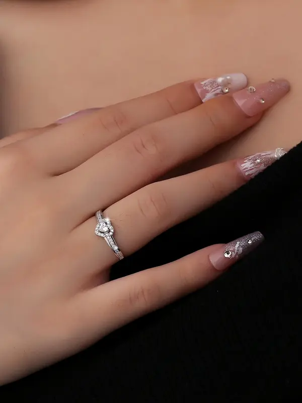 925 Sterling Silver Heart Shaped Rhinestone Decorated Ring, Gifts for Wife, Fashion Jewelry Accessories for Women & Girls, Trendy All-match & Exquisite Jewelry for Birthday Gift, Engagement Wedding Rings 5