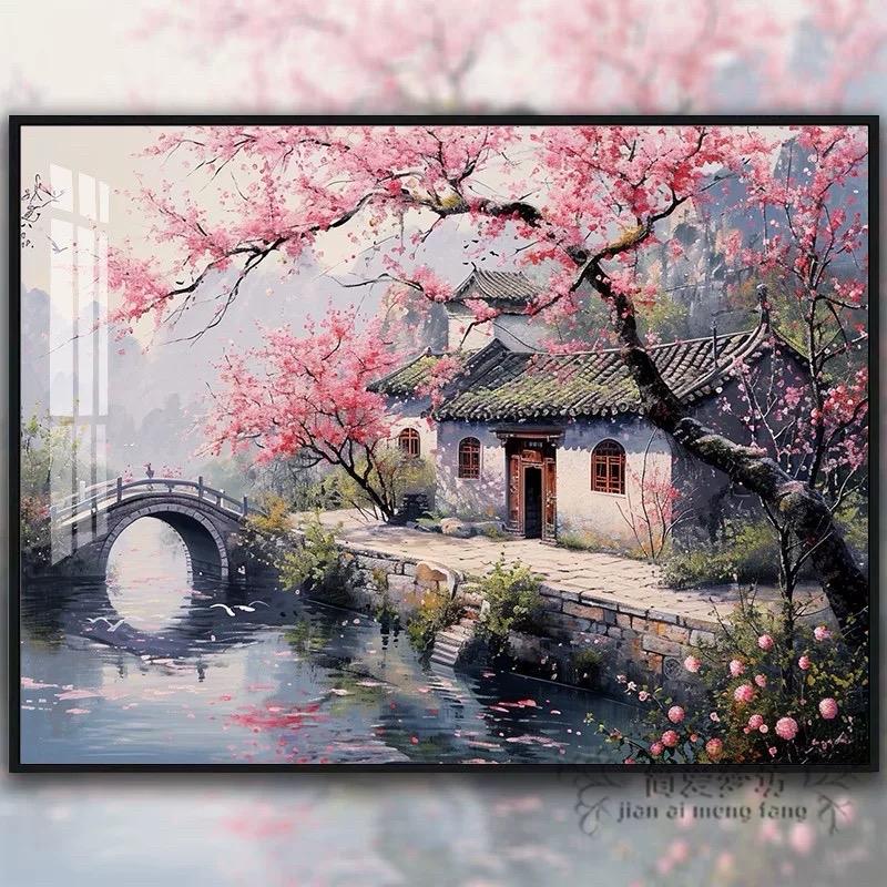 Mẫu mới 2024, TRANH THÊU KÍN NGÔI NHÀ HẠNH PHÚC , CẢNH GIANG NAM VS8011 120X80CM  Handmade Làm Đồ Handmade Thêu Chữ