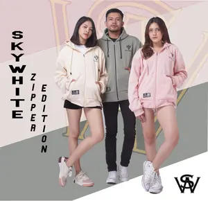 SKYWHITE Hoodie Sweater Zipper Resleting 280GSM Unisex Bordir Lembut Tebal Fleece Gramasi 280 M L XL XXL Jumbo 3XL 4XL 5XL