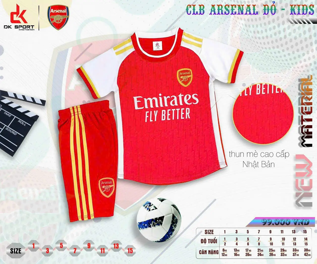 83.CLB Arsenal trẻ em, vải thun mè Nhật Bản, không sù lông, logo thêu ( in TÊN + SỐ theo yêu cầu)