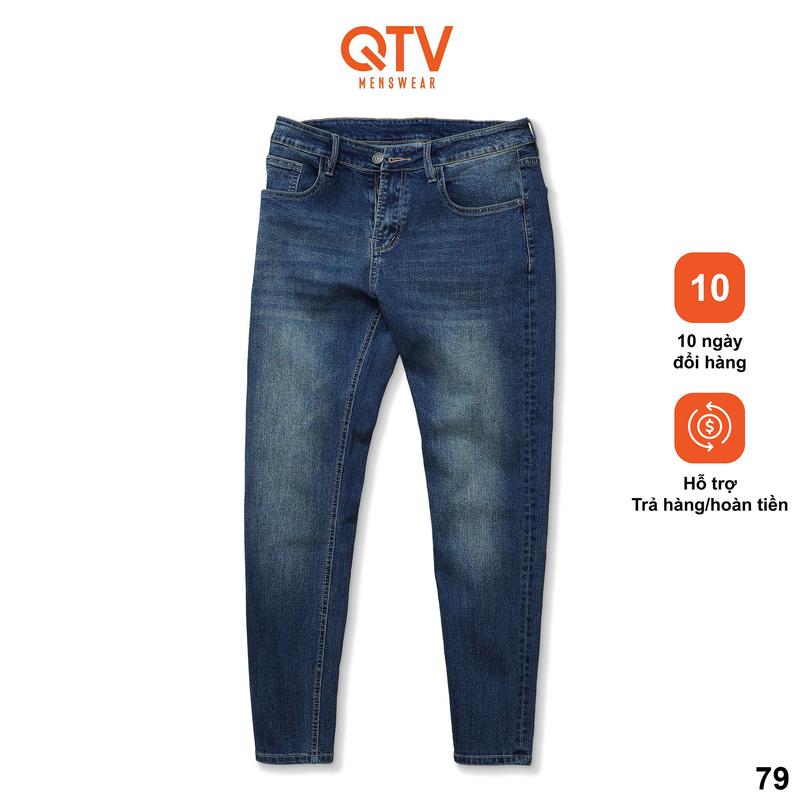 Quần jean nam co giãn, màu xanh dương wash trắng thời trang trước và sau, quần rin form ống slimfit_Q79 Pants Menswear Có Túi Cotton Denim