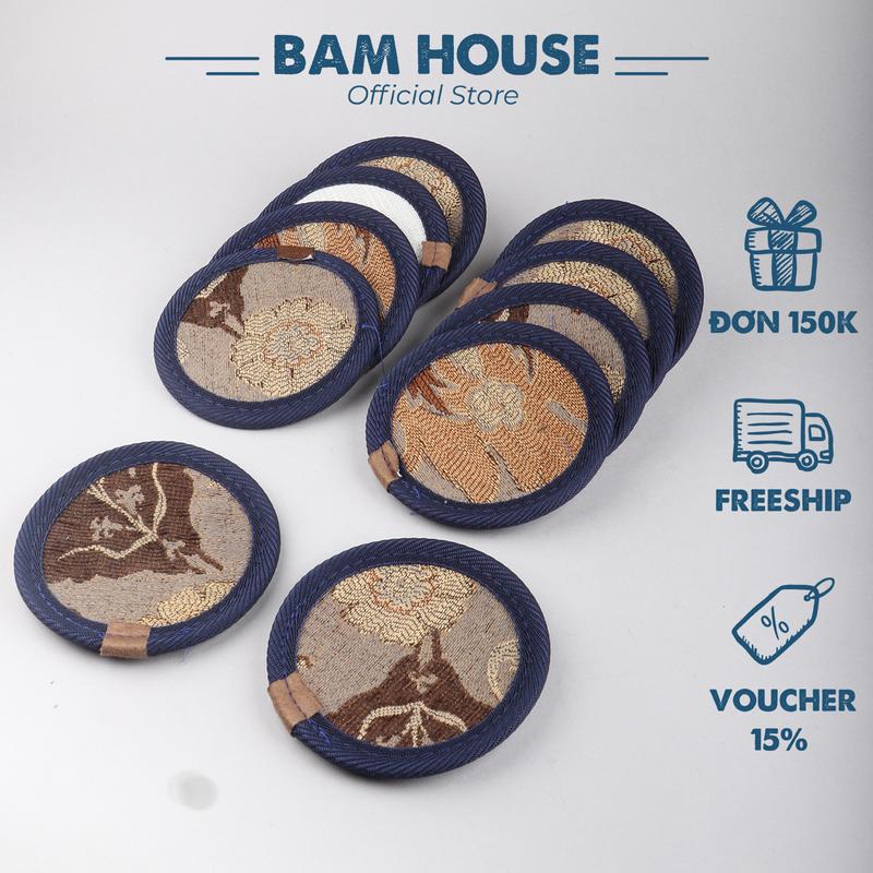 Set Đế lót ly tròn vải nỉ Bam House 2 lớp chống trượt tiện lợi cao cấp LOL01 – Gia dụng bếp