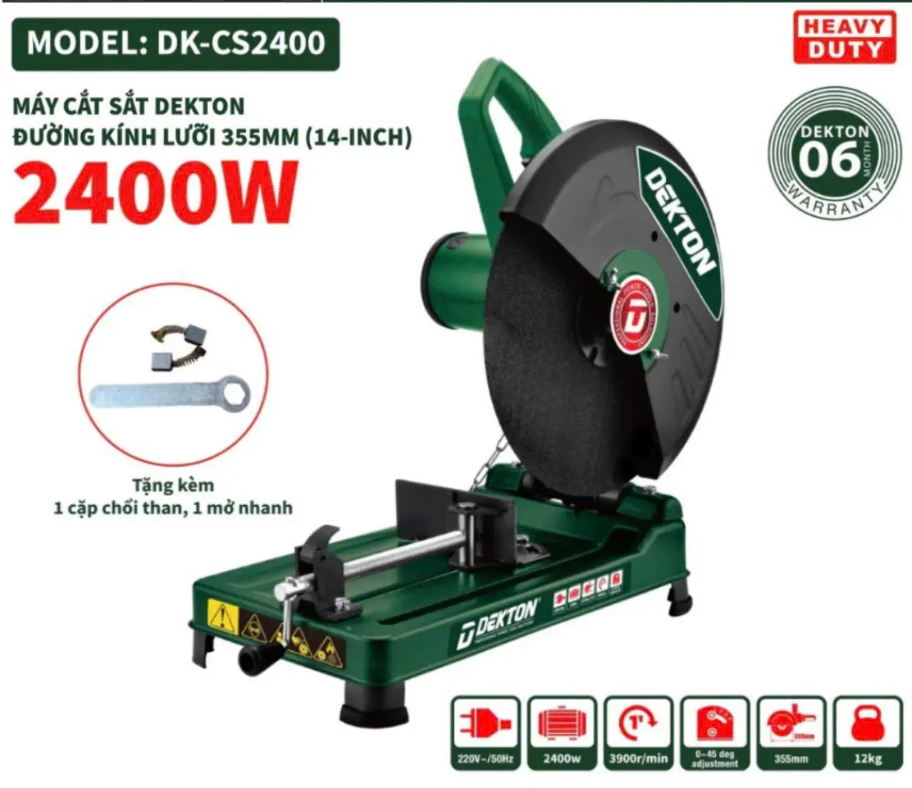 Máy cắt sắt Dekton DK-CS2400 Lưỡi Cắt 355mm-Công suất 2400W-Bảo hành 12 tháng chính hãng.