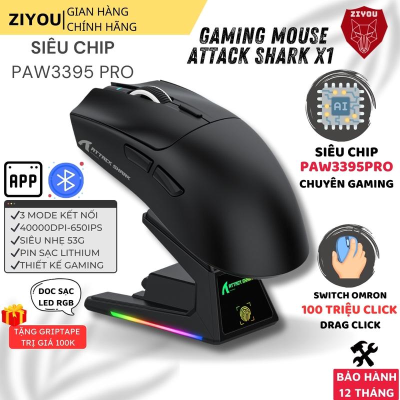 Chuột Không Dây Gaming Ziyou Attack Shark X1 - PixArt PAW3395PRO, Switch Omron Optical, DPI 50-40000, Siêu Nhẹ 53g