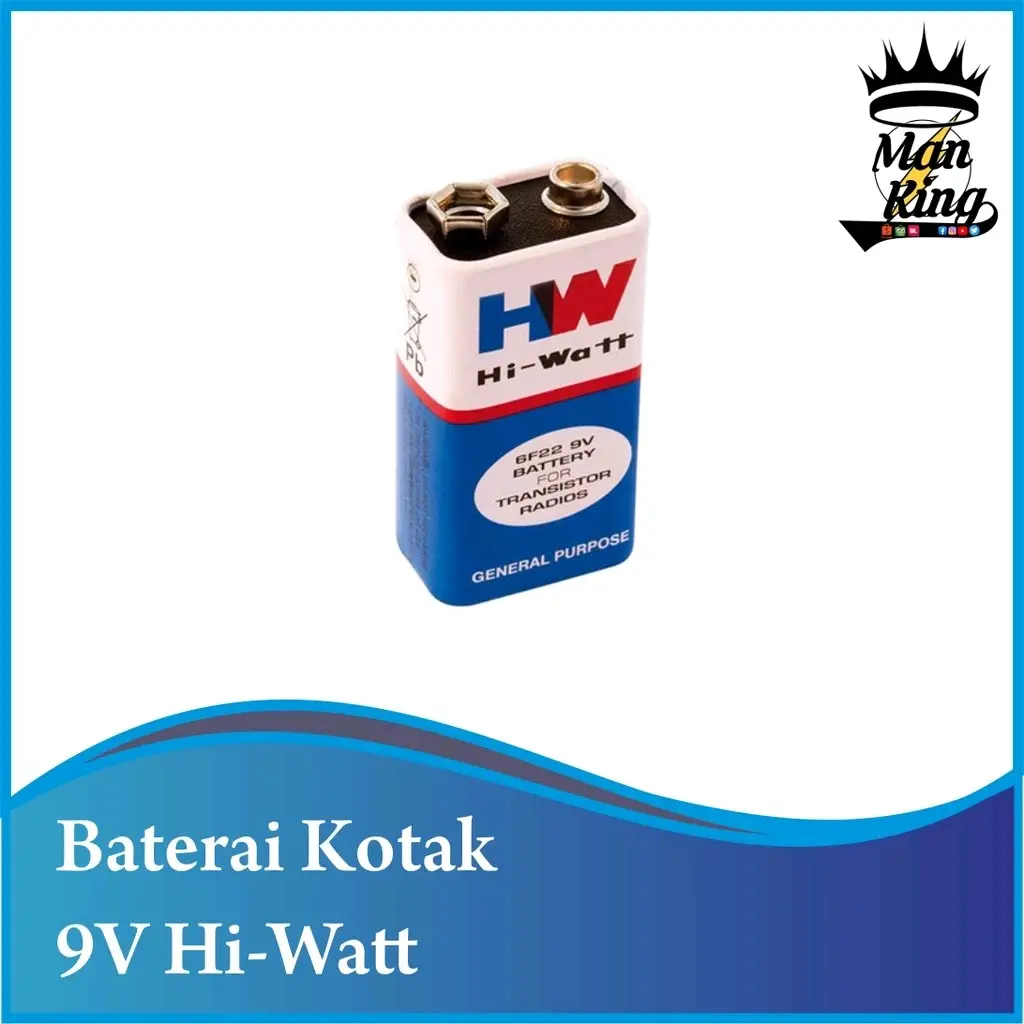 Baterai Kotak 9v HW Batere Hi Watt 1604E 6F22 Batre Battery Arduino Jam