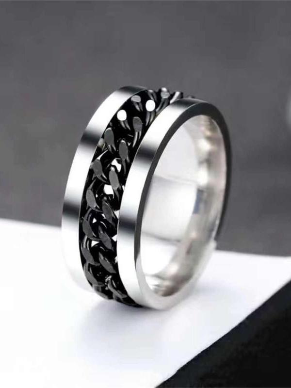 2023  Simple Chain Design Metal Vintage Anxiety Ring for Men, New Trendy Personalized Creative Rotating Matching Promise Ring Jewelry, Fashion Accessories for Both Men & Women 3
