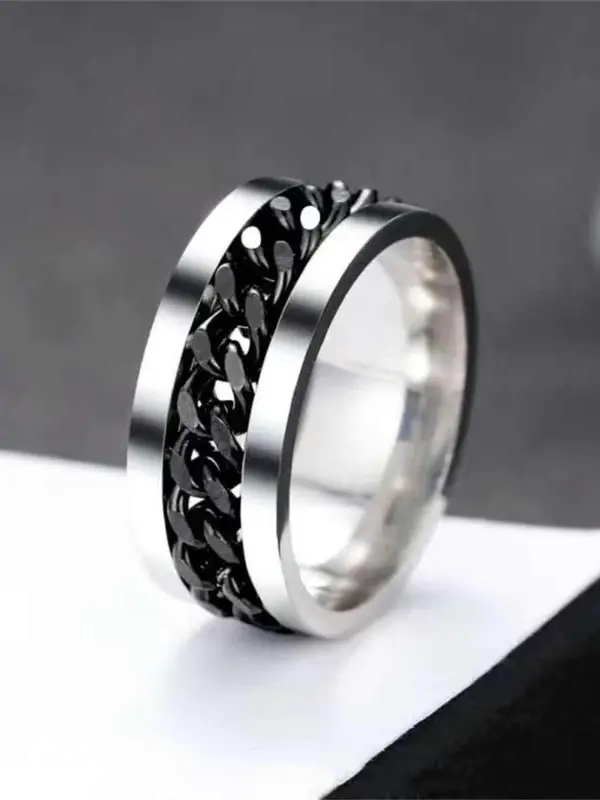 2023  Simple Chain Design Metal Vintage Anxiety Ring for Men, New Trendy Personalized Creative Rotating Matching Promise Ring Jewelry, Fashion Accessories for Both Men & Women 3
