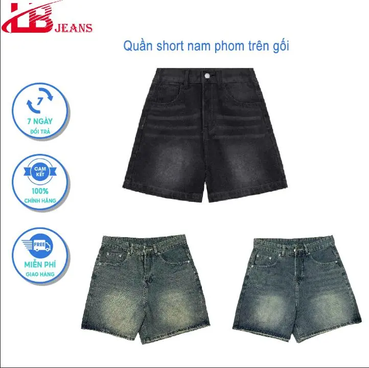 Quần Short Jean Nam, Form Trên Gối , Chất Vải Denim , Dày Dặn , Thoáng Khí