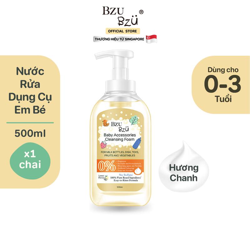 [Deal Chớp Nhoáng] Nước Rửa Bình Sữa Và Đồ Dùng Em Bé BZU BZU Baby Accessories Cleansing Foam Chai 500ml Hương Chanh