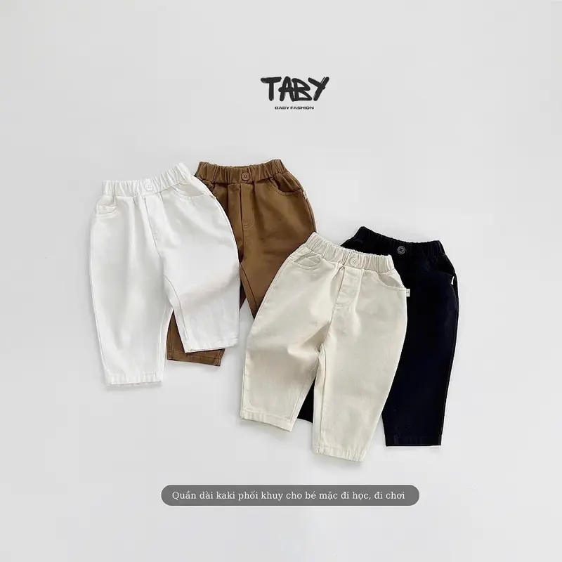 [Taby] Quần dài kaki basic phối khuy, chất liệu kaki hàn cao cấp, form baggy che khuyết điểm cho bé 9-24kg 4666QDB 0