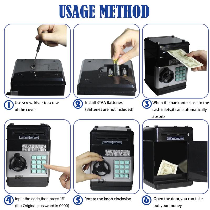 Cash & Coin Saving Box, Kids Password Electronic Money Box Toys Without Battery, Automatic Safe Coin & Cash Deposit Boxes 5